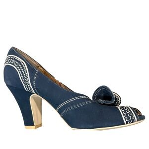 Miss L-Fire Leather Heels Women's 38 7 Blue Peep Toe Retro Vintage Inspired